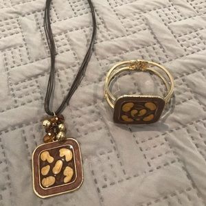 Earth-tone bangle cuff bracelet and necklace